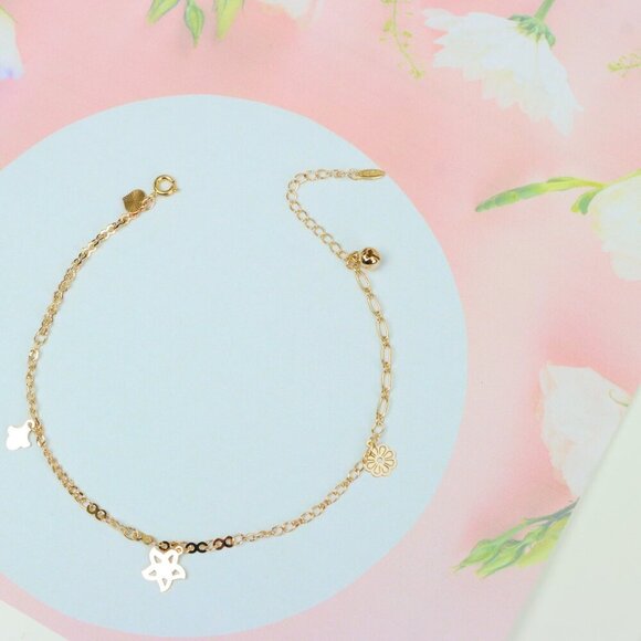 "Delicate Rose Gold Anklet with Cute Flower and Star Charms, XPAL1052 - Picture 3 of 12